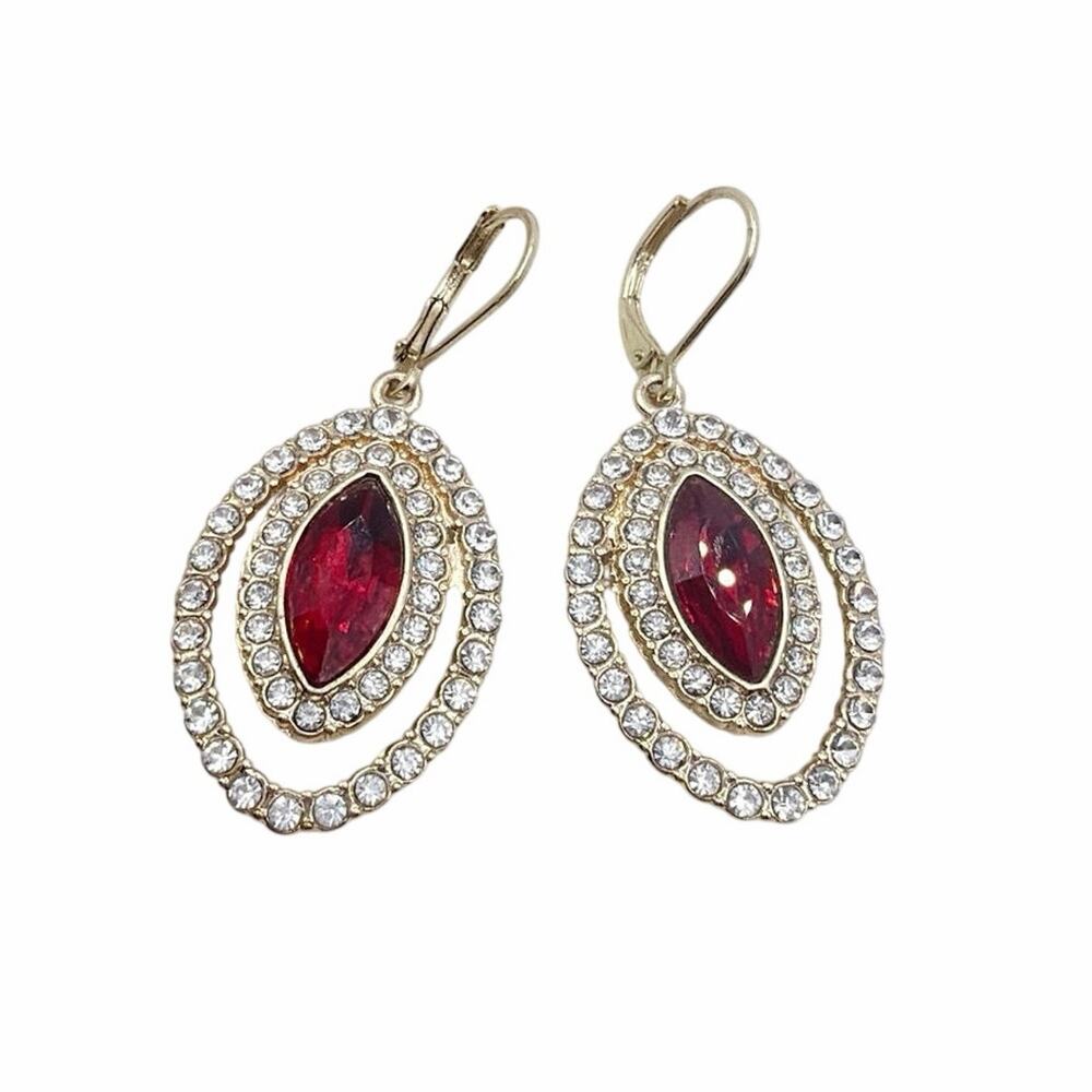 Monet Lever back Red Glass Stone Earrings